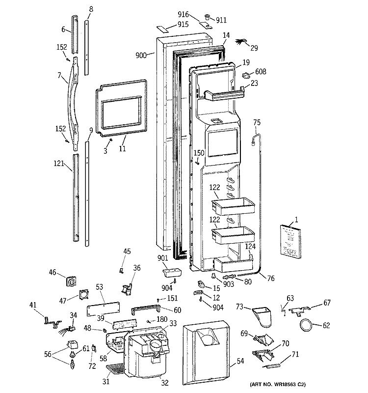 FREEZER DOOR Diagram and Parts List for TPX24PPBAAA  General Electric Refrigerator