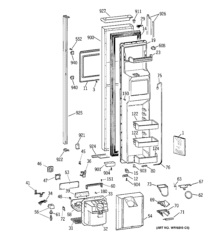 FREEZER DOOR Diagram and Parts List for TPX24SPBABS  General Electric Refrigerator