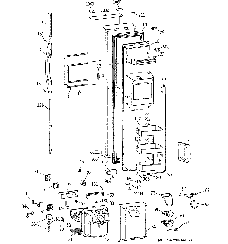 FREEZER DOOR Diagram and Parts List for TPS24PBBABS  General Electric Refrigerator