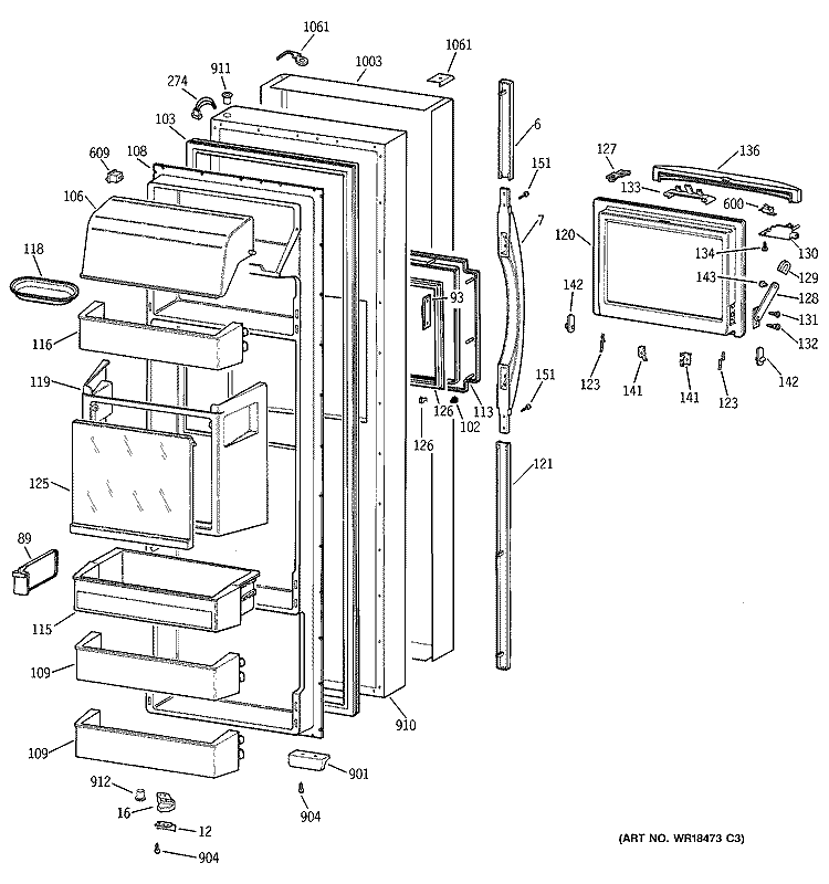 FRESH FOOD DOOR Diagram and Parts List for TPS24PBBABS  General Electric Refrigerator