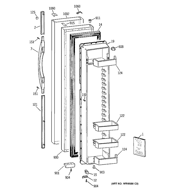 FREEZER DOOR Diagram and Parts List for TPS24PIBABS  General Electric Refrigerator