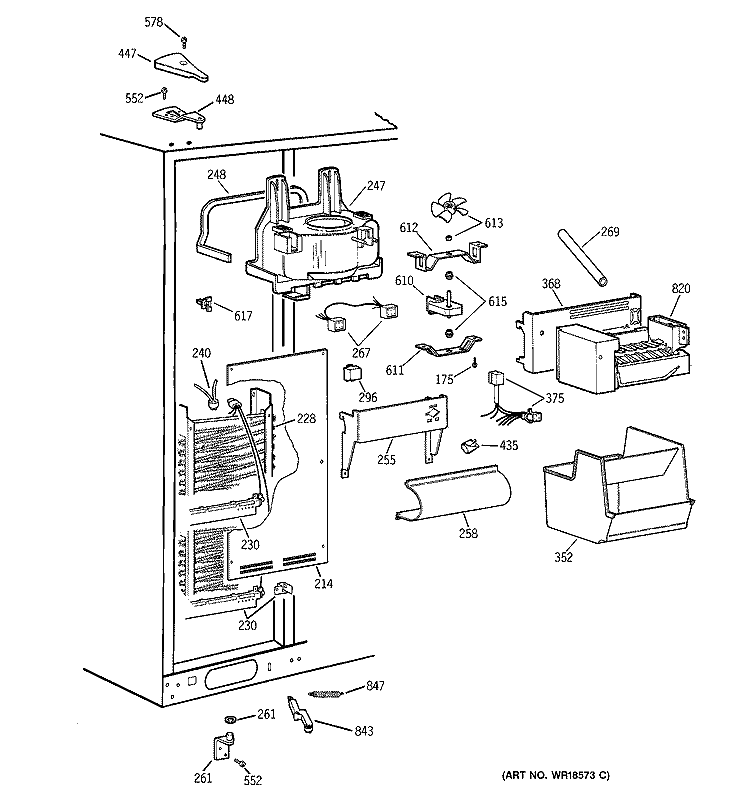 FREEZER SECTION Diagram and Parts List for TPS24PIBABS  General Electric Refrigerator