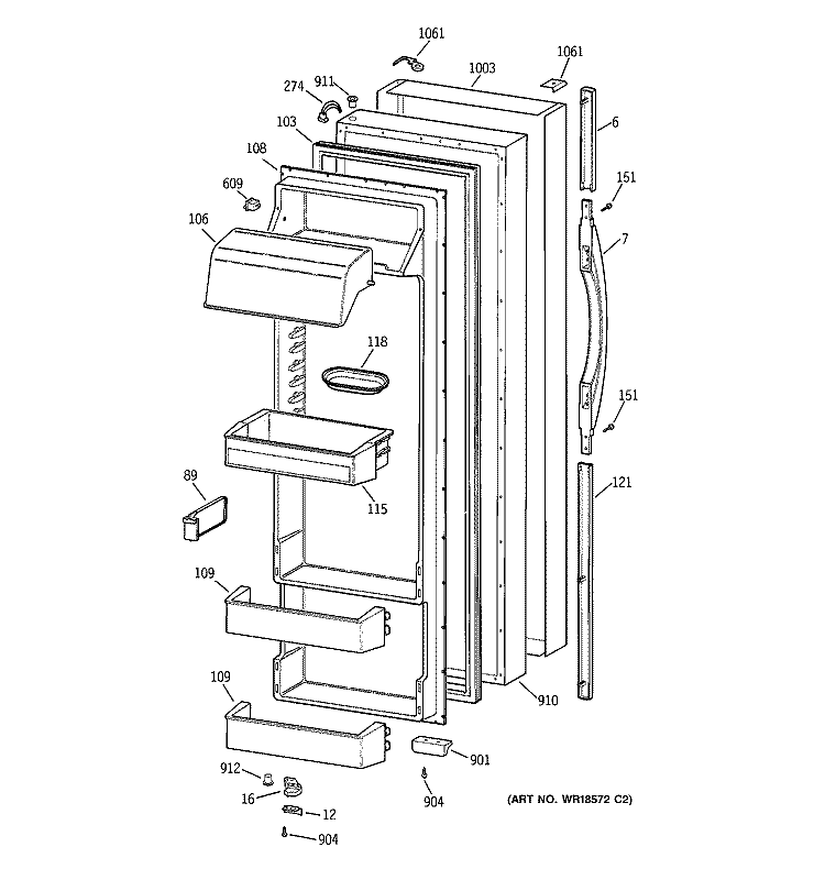 FRESH FOOD DOOR Diagram and Parts List for TPS24PPBABS  General Electric Refrigerator