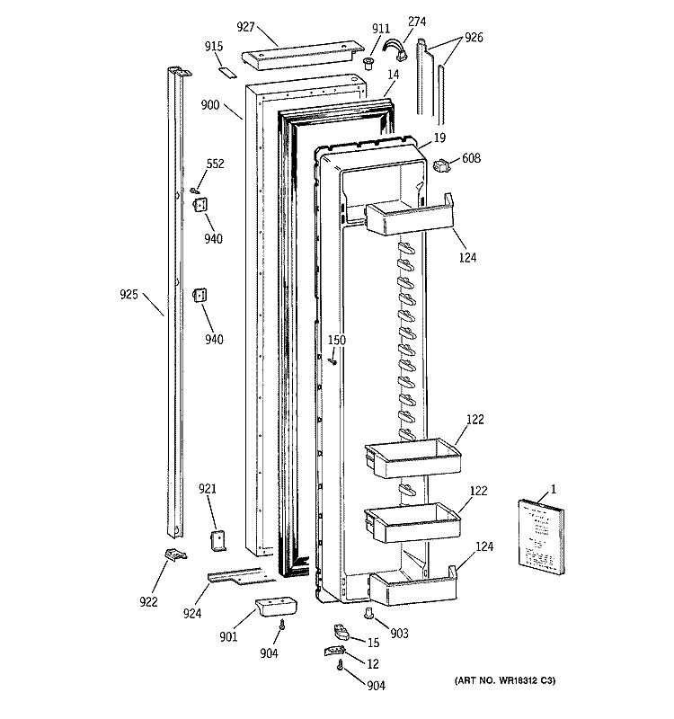 FREEZER DOOR Diagram and Parts List for TPX24BIBBBB  General Electric Refrigerator