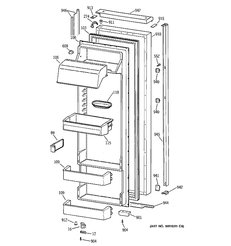 FRESH FOOD DOOR Diagram and Parts List for TPX24BIBBBB  General Electric Refrigerator