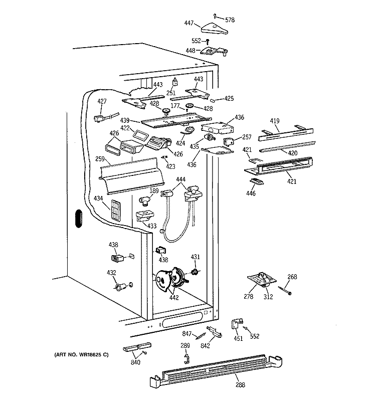 FRESH FOOD SECTION Diagram and Parts List for TPX24BIBBBB  General Electric Refrigerator