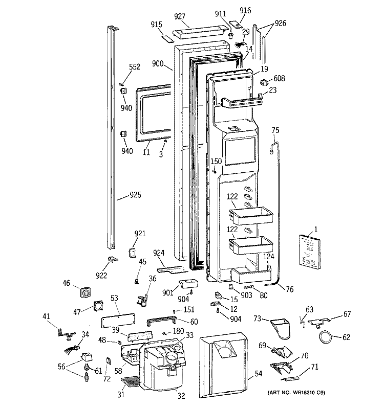FREEZER DOOR Diagram and Parts List for TPX24BRBBBB  General Electric Refrigerator