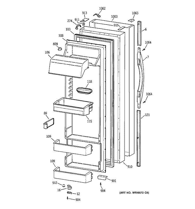 FRESH FOOD DOOR Diagram and Parts List for TPS24PIBBBS  General Electric Refrigerator