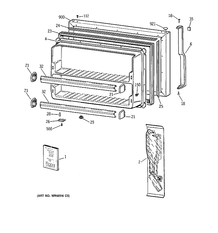 FREEZER DOOR Diagram and Parts List for TBX21IABRRAA  General Electric Refrigerator