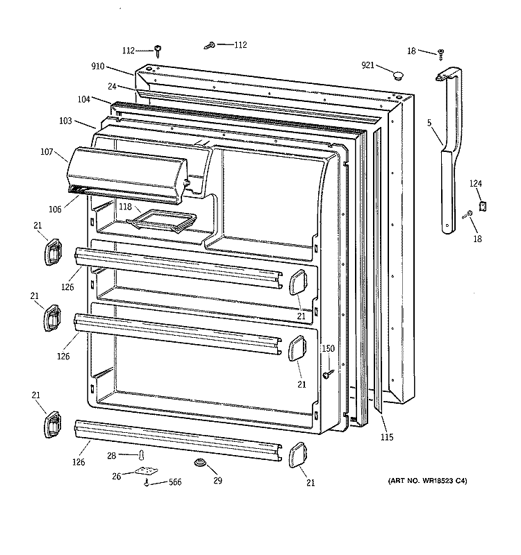 FRESH FOOD DOOR Diagram and Parts List for TBX21IABRRAA  General Electric Refrigerator