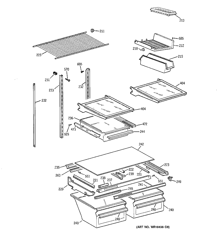 SHELF PARTS Diagram and Parts List for TBH18JABVRAA  General Electric Refrigerator