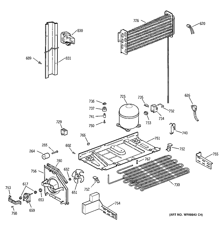 UNIT PARTS Diagram and Parts List for TBH18JABVRAA  General Electric Refrigerator