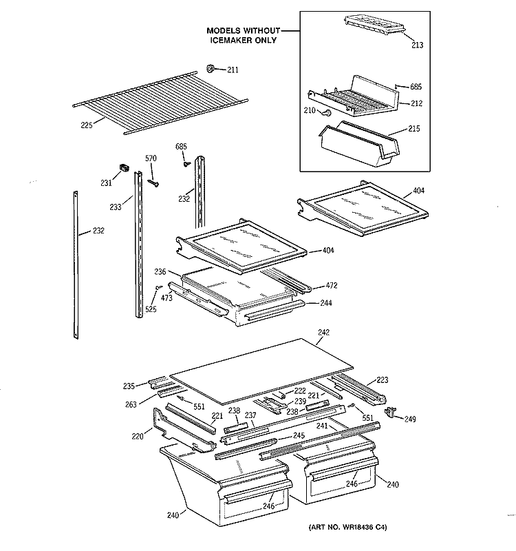 SHELF PARTS Diagram and Parts List for TBX21JIBRRWW  General Electric Refrigerator