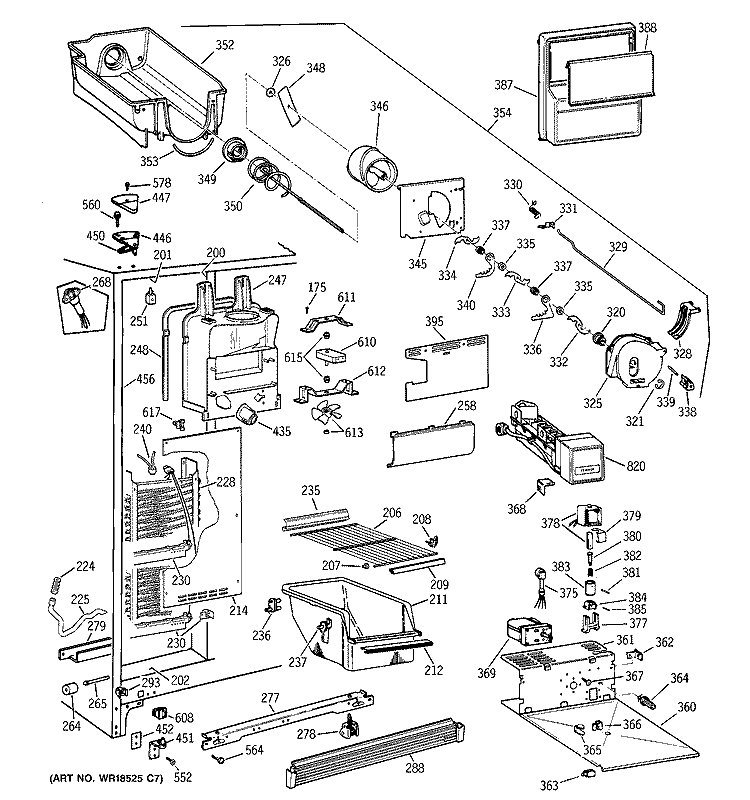 FREEZER SECTION Diagram and Parts List for TFX25QRCBWW  General Electric Refrigerator