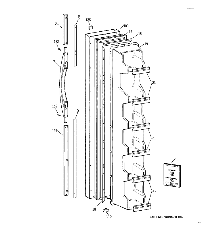 FREEZER DOOR Diagram and Parts List for TFX25PABCWW  General Electric Refrigerator