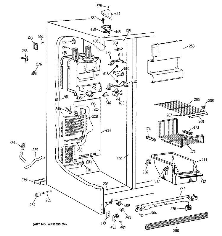 FREEZER SECTION Diagram and Parts List for TFX25PABCWW  General Electric Refrigerator