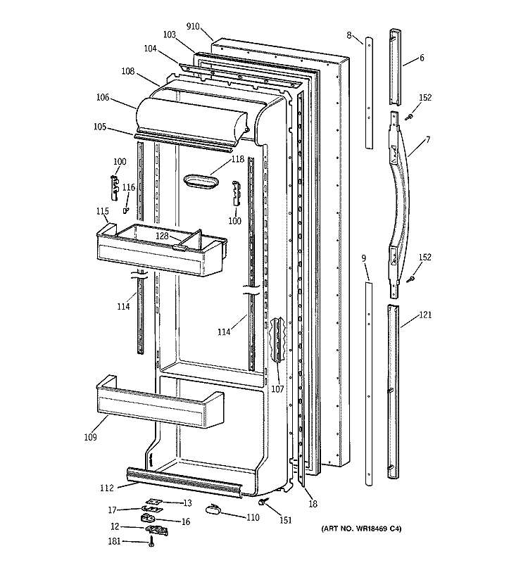 FRESH FOOD DOOR Diagram and Parts List for TFX25PPBCWW  General Electric Refrigerator