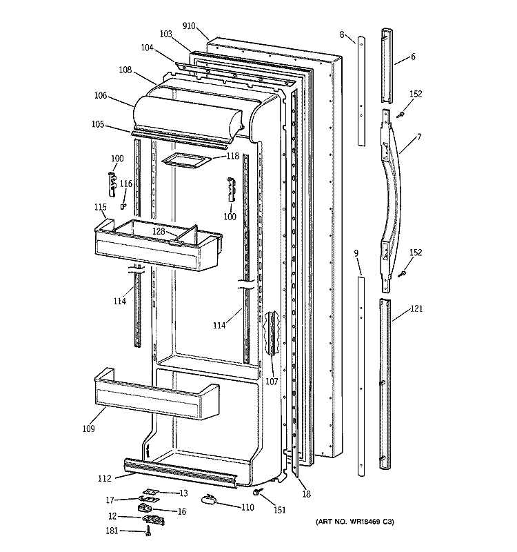 FRESH FOOD DOOR Diagram and Parts List for TFX25PRBCWW  General Electric Refrigerator