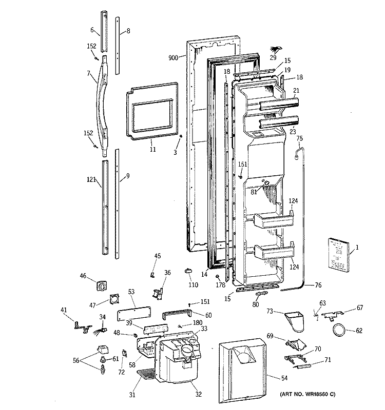 FREEZER DOOR Diagram and Parts List for TFX27PPBBWW  General Electric Refrigerator