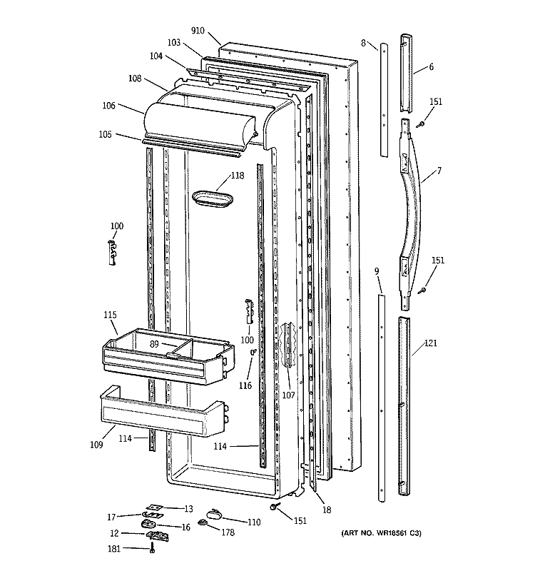 FRESH FOOD DOOR Diagram and Parts List for TFX27PPBBWW  General Electric Refrigerator