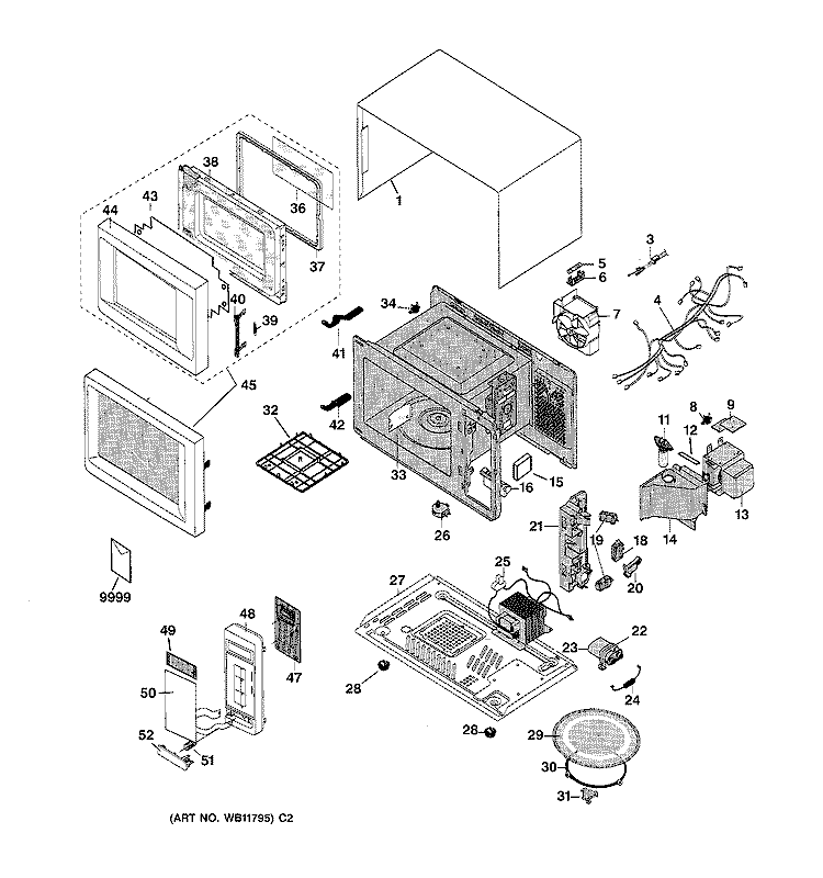 Section Diagram and Parts List for JES831WB01  General Electric Microwave