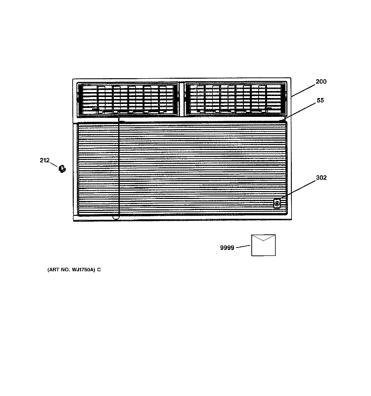 FRONT PANEL Diagram and Parts List for AVE15DAW1  General Electric Air Conditioner