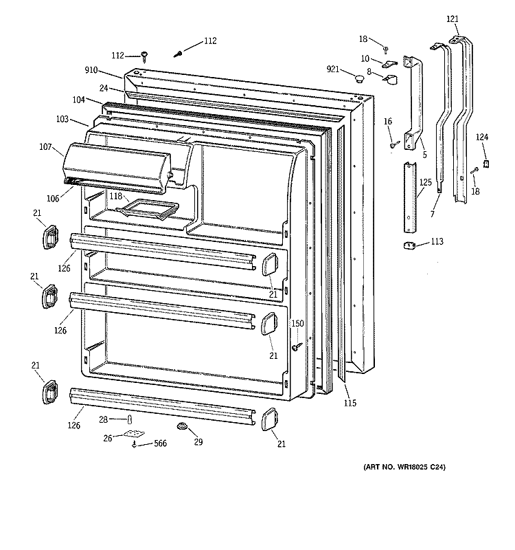 FRESH FOOD DOOR Diagram and Parts List for TBX21NIXURAA  General Electric Refrigerator