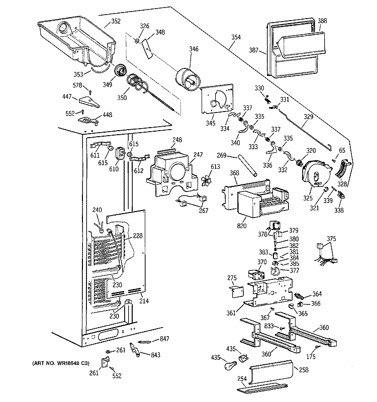 FREEZER SECTION Diagram and Parts List for TFG30PFCCWW  General Electric Refrigerator
