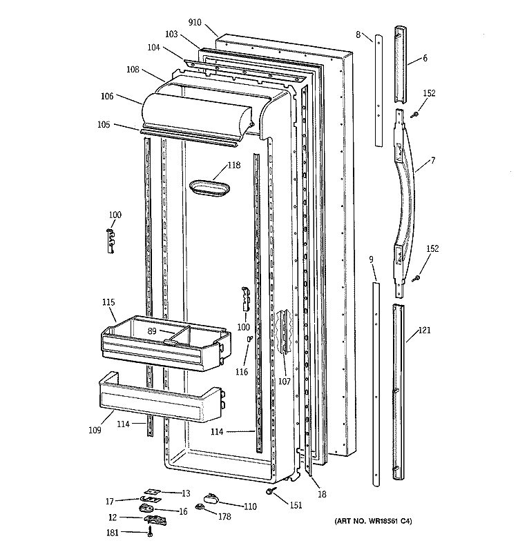 FRESH FOOD DOOR Diagram and Parts List for TFX27PRBBBB  General Electric Refrigerator
