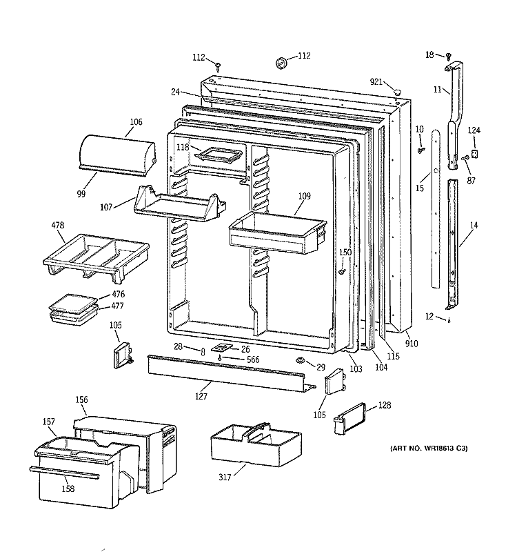 FRESH FOOD DOOR Diagram and Parts List for TBX22PIBRRAA  General Electric Refrigerator
