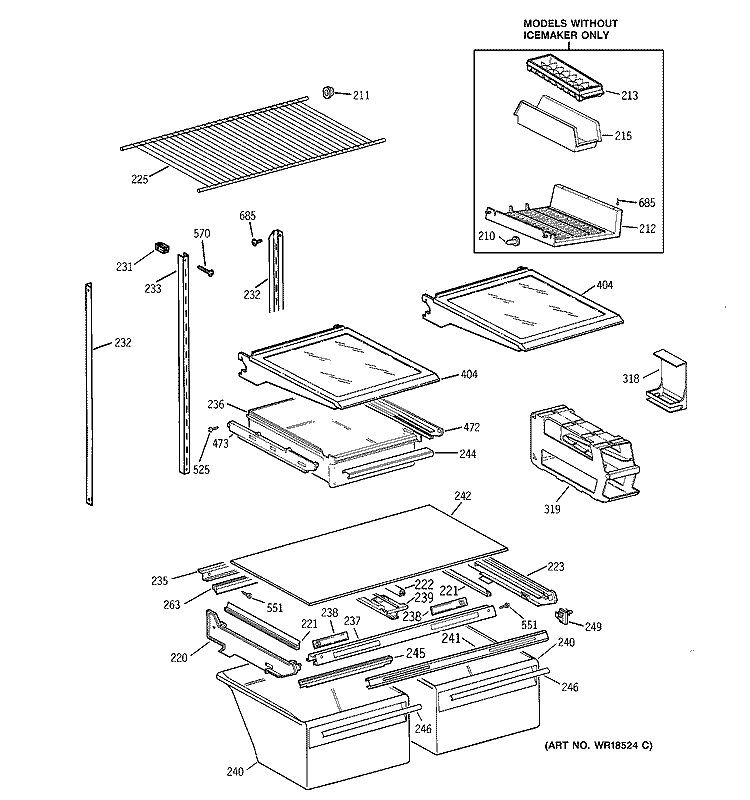 SHELF PARTS Diagram and Parts List for TBX22VABRRWW  General Electric Refrigerator