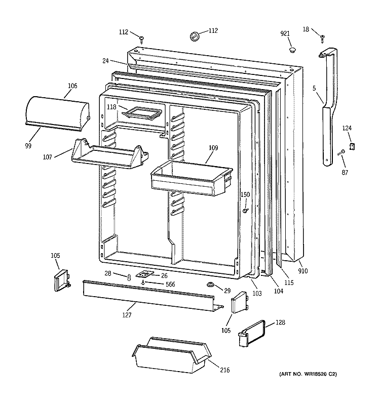 FRESH FOOD DOOR Diagram and Parts List for TBX22VIBRRWW  General Electric Refrigerator