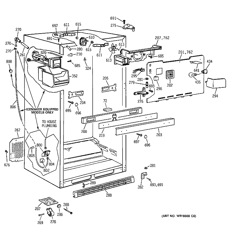 CABINET PARTS Diagram and Parts List for TBX22ZIBRRWW  General Electric Refrigerator