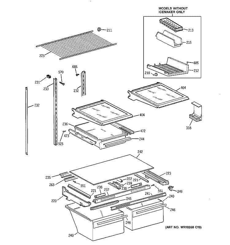 SHELF PARTS Diagram and Parts List for TBX22ZIBRRWW  General Electric Refrigerator