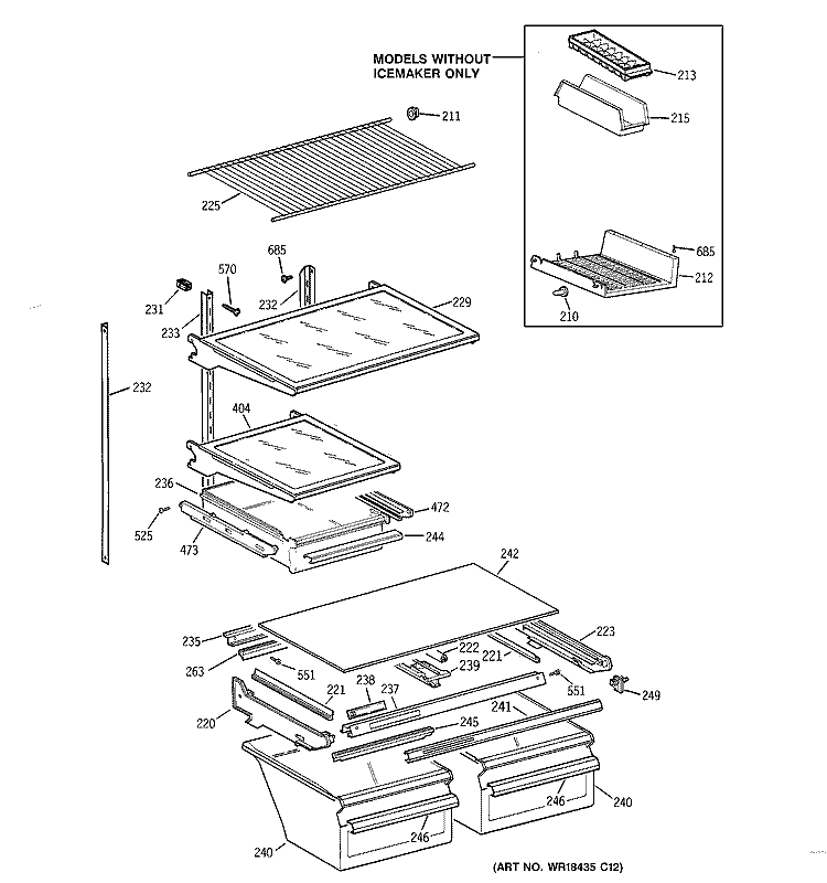SHELF PARTS Diagram and Parts List for TBX22QABRRWW  General Electric Refrigerator