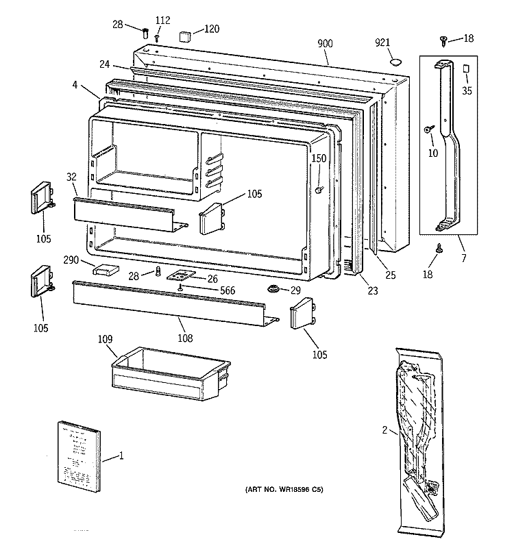 FREEZER DOOR Diagram and Parts List for TBG22PABURWW  General Electric Refrigerator