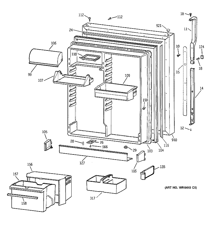 FRESH FOOD DOOR Diagram and Parts List for TBG22PABURWW  General Electric Refrigerator