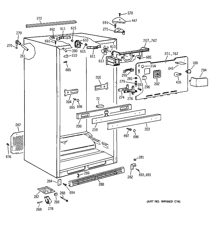 CABINET PARTS Diagram and Parts List for TBG22PABURWW  General Electric Refrigerator