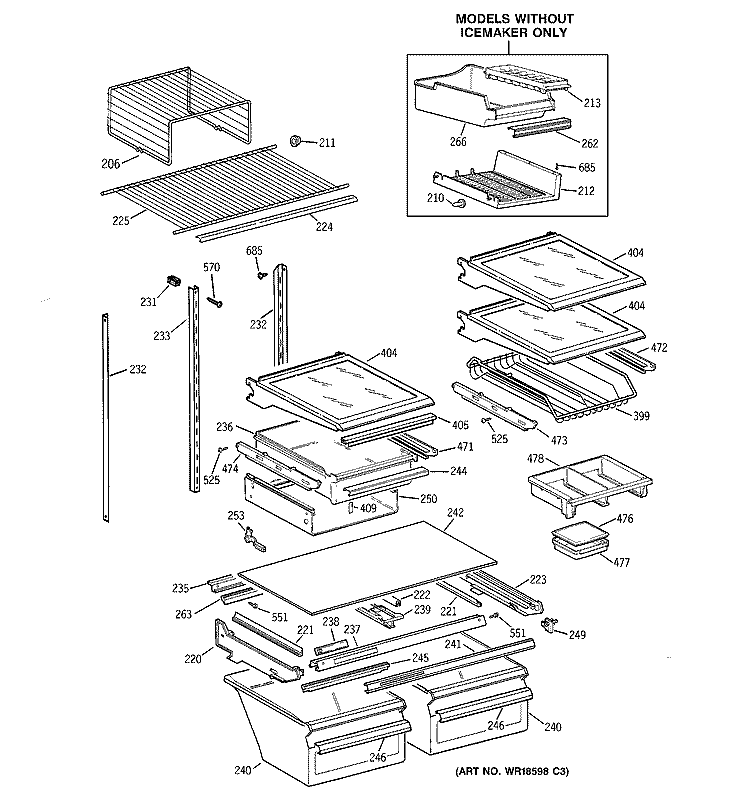 SHELF PARTS Diagram and Parts List for TBG22PABURWW  General Electric Refrigerator