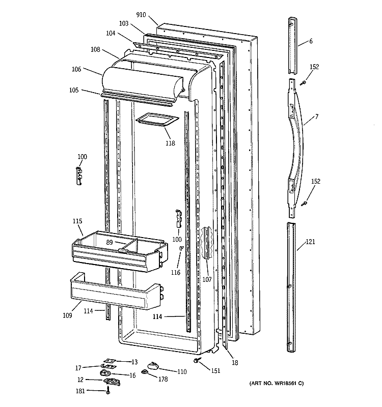 FRESH FOOD DOOR Diagram and Parts List for TFX27ZPBBBB  General Electric Refrigerator