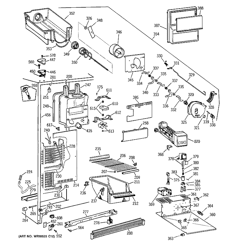 FREEZER SECTION Diagram and Parts List for TFX27ZPBBBB  General Electric Refrigerator