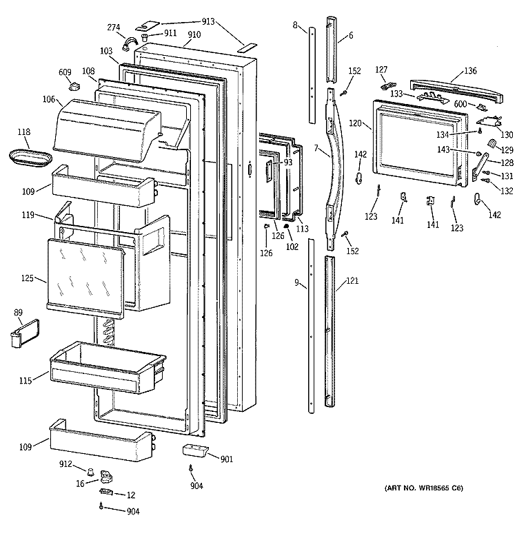 FRESH FOOD DOOR Diagram and Parts List for TFX28PBBBBB  General Electric Refrigerator