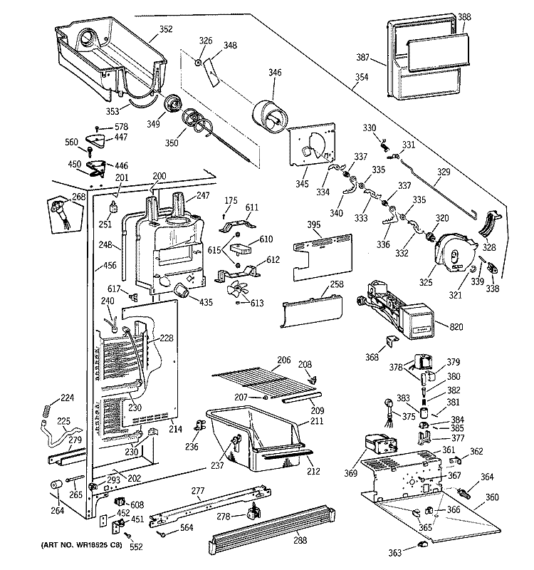 FREEZER SECTION Diagram and Parts List for TFX25KRCCWW  General Electric Refrigerator