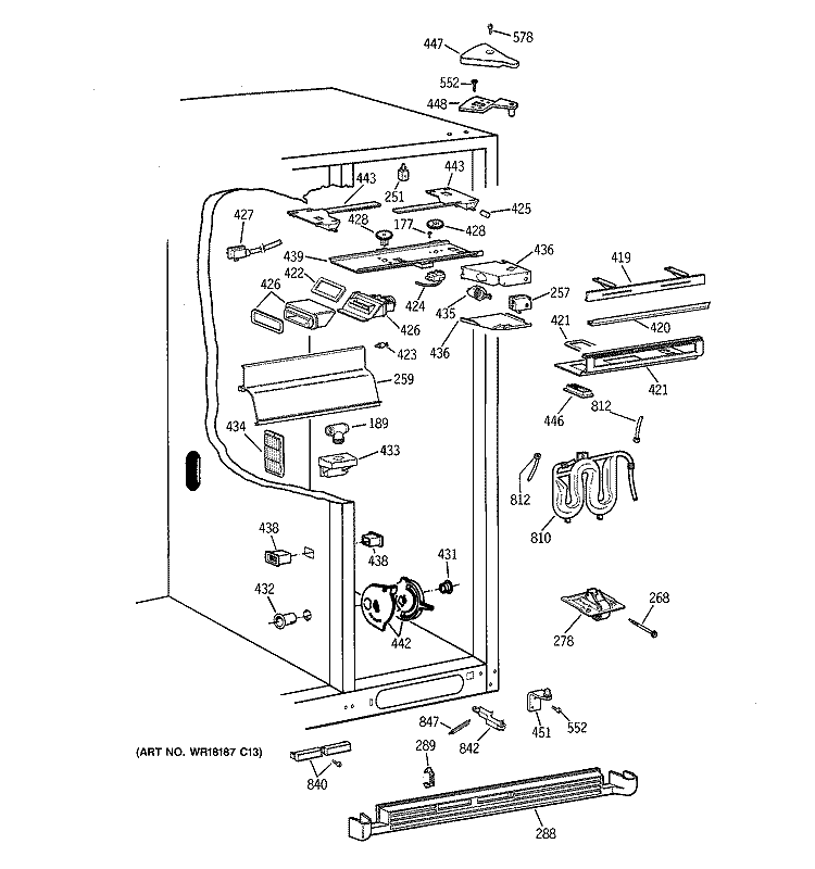 FRESH FOOD SECTION Diagram and Parts List for TPX24BRBABB  General Electric Refrigerator