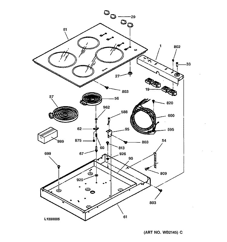 COOKTOP Diagram and Parts List for JP340BA2BB  General Electric Cooktop