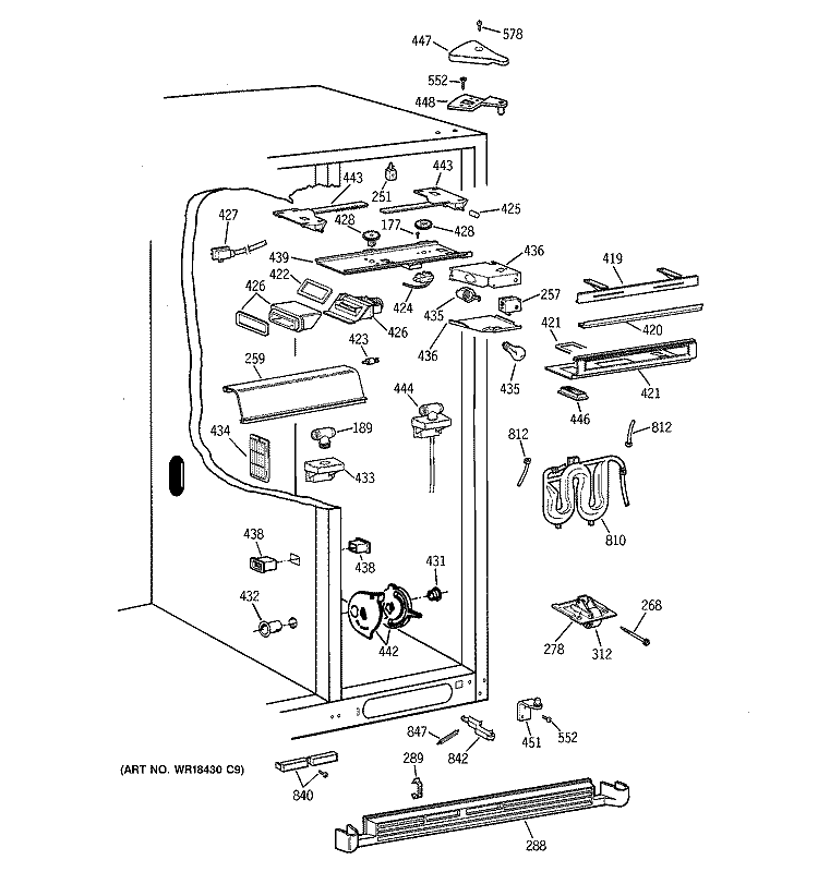 FRESH FOOD SECTION Diagram and Parts List for TFT30PRBCAA  General Electric Refrigerator