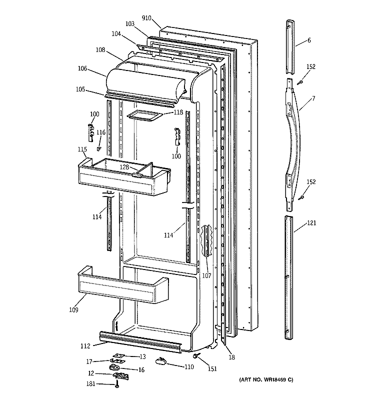 FRESH FOOD DOOR Diagram and Parts List for TFX25QRCCWW  General Electric Refrigerator