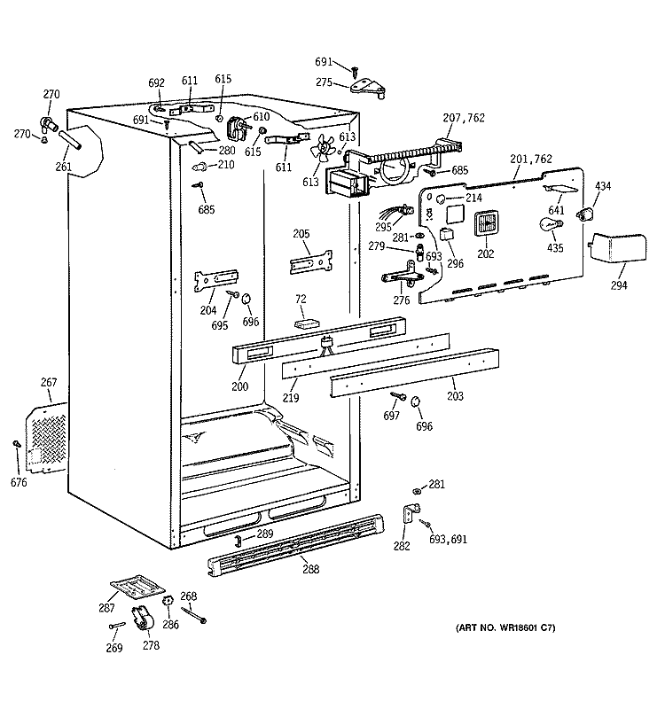 CABINET Diagram and Parts List for TBH19ZABTRWW  General Electric Refrigerator