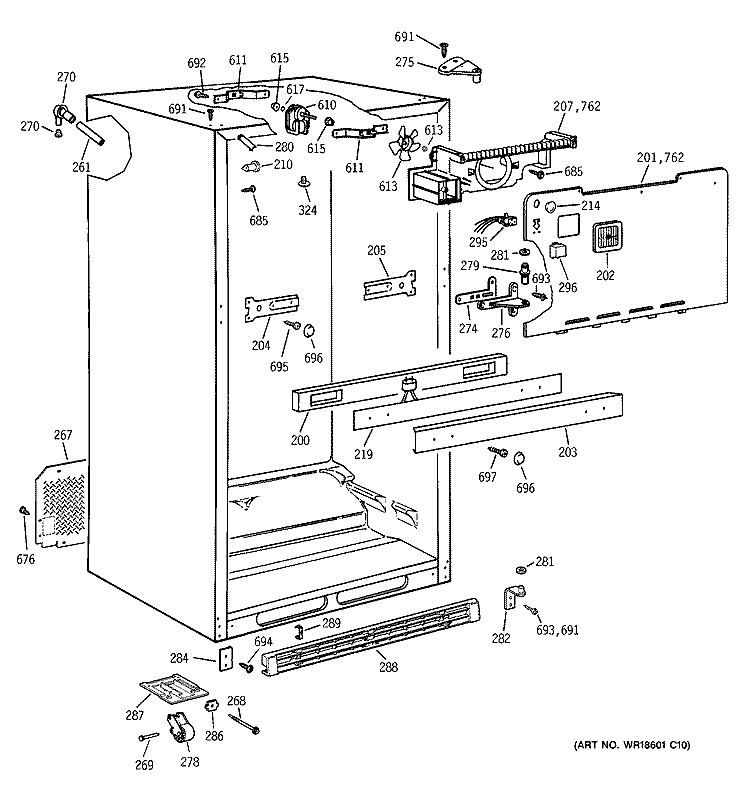 CABINET Diagram and Parts List for TBT21IABTRAA  General Electric Refrigerator