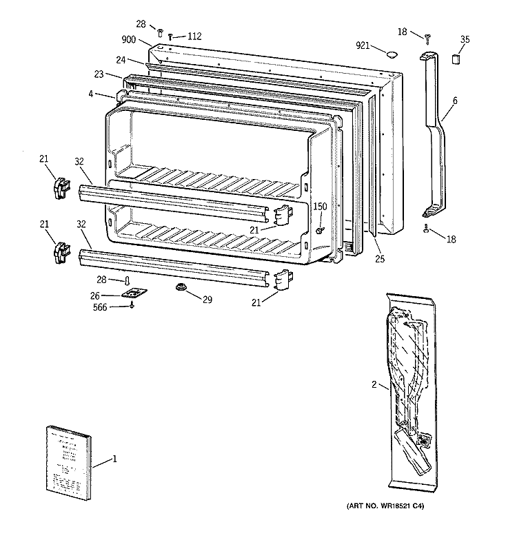 FREEZER DOOR Diagram and Parts List for TBT24JABTRAA  General Electric Refrigerator